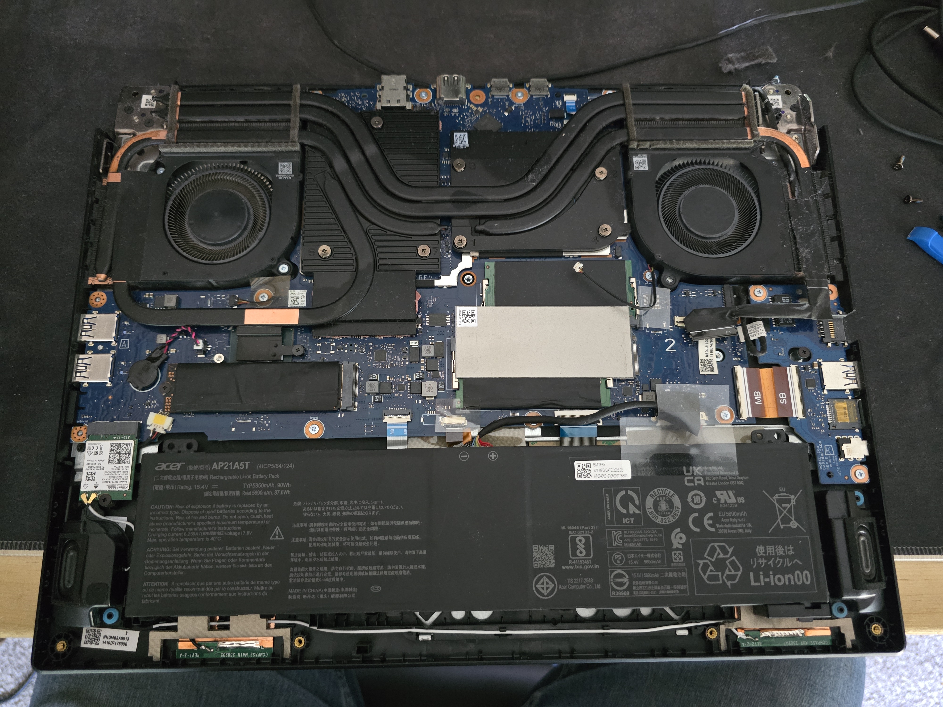 After: The new fan is installed, the laptop runs quietly and the internal components are sealed.
