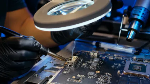 Micro soldering an HDMI port on a game console motherboard