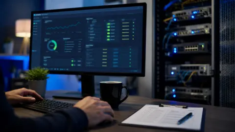 Operations desk with monitoring dashboard